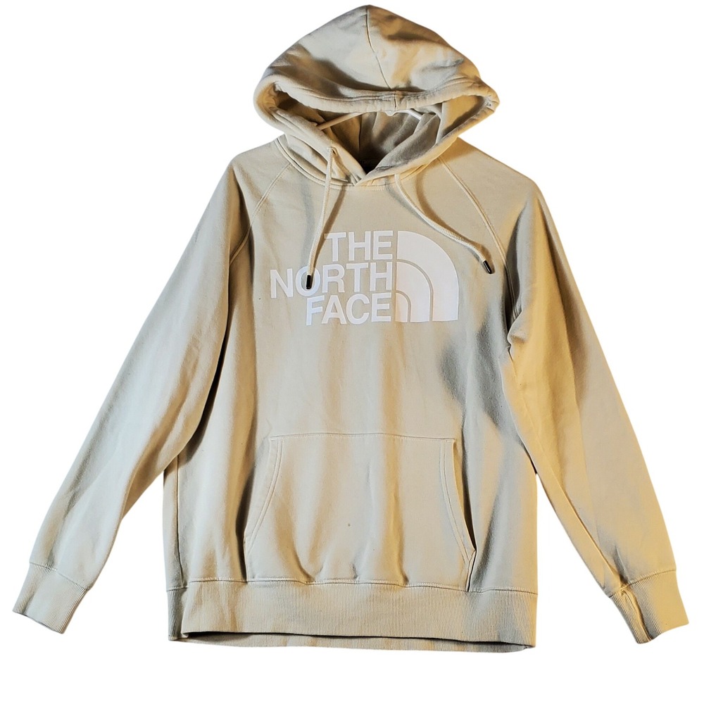 The North Face Womens Cream Logo Hoodie‎ Fleece Lined Sweatshirt Size L